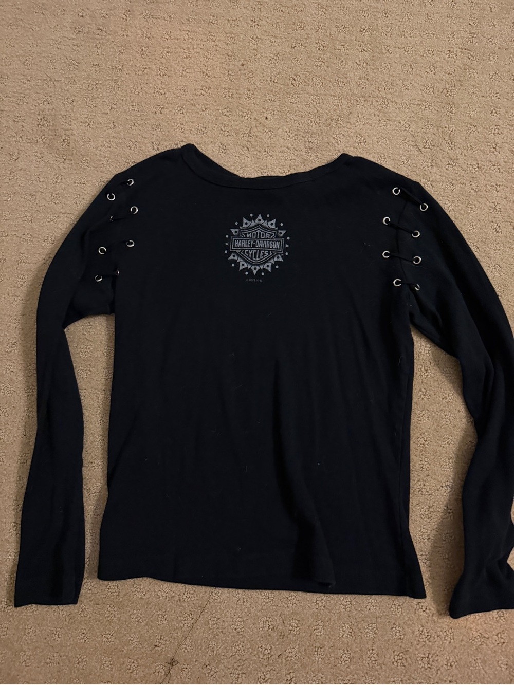 Vintage Harley-Davidson Black Lace-Up Sleeve Long Sleeve Top
